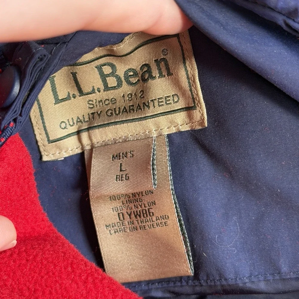 LL Bean Jacket Mens Large Navy 3 in 1 Fleece Hooded Full Zip Pocket Polartec